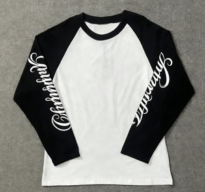 T-shirt streetwear personnalisé 100% coton DTG, patchwork deux pièces, coupe raglan, manches longues, t-shirt à manches longues pour homme, tee-shirt pour homme - Product Image 4