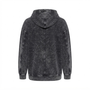 <b>Women's</b> <b>Black</b> Acid Wash Zip Up Hoodie <b>Fleece</b> Sweatshirt Oversized Fit Kangaroo Pockets Custom Logo - Product Image 4