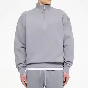 Sweat à capuche unisexe gris à demi-zip pour homme, coupe classique, col montant, 100 % coton molletonné, idéal pour l'hiver - Product Image 6