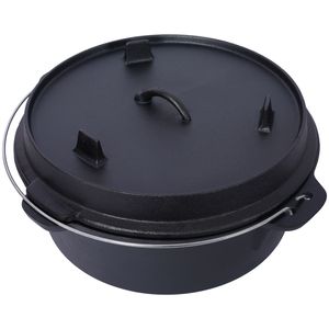 Pentola in ghisa pretrattata con coperchio a padella, ideale per campeggio, cottura a caminetto, barbecue e focolare. - Product Image 4
