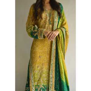 Ensemble de haut, pantalon palazzo et dupatta pour femmes avec un imprimé numérique fantaisie et des broderies - Product Image 3