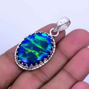 Pendentif opale triple australien en argent sterling 925, bijoux faits main style bohème, cadeau original pour femme - Product Image 3
