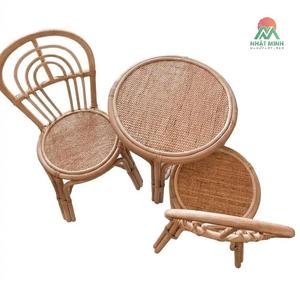 Rattan Children's <b>Table</b> Chair Set Round Spindle Back Rustic Eco-Friendly Indoor Dining Furniture - Product Image 2