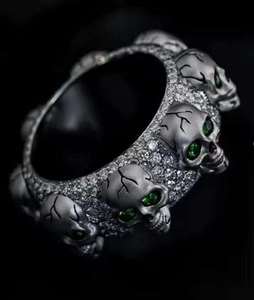 Men's White Gold <b>Skull</b> <b>Ring</b> With Round Brilliant Cut Natural Diamonds Hiphop Style Everyday Wear - Product Image 2