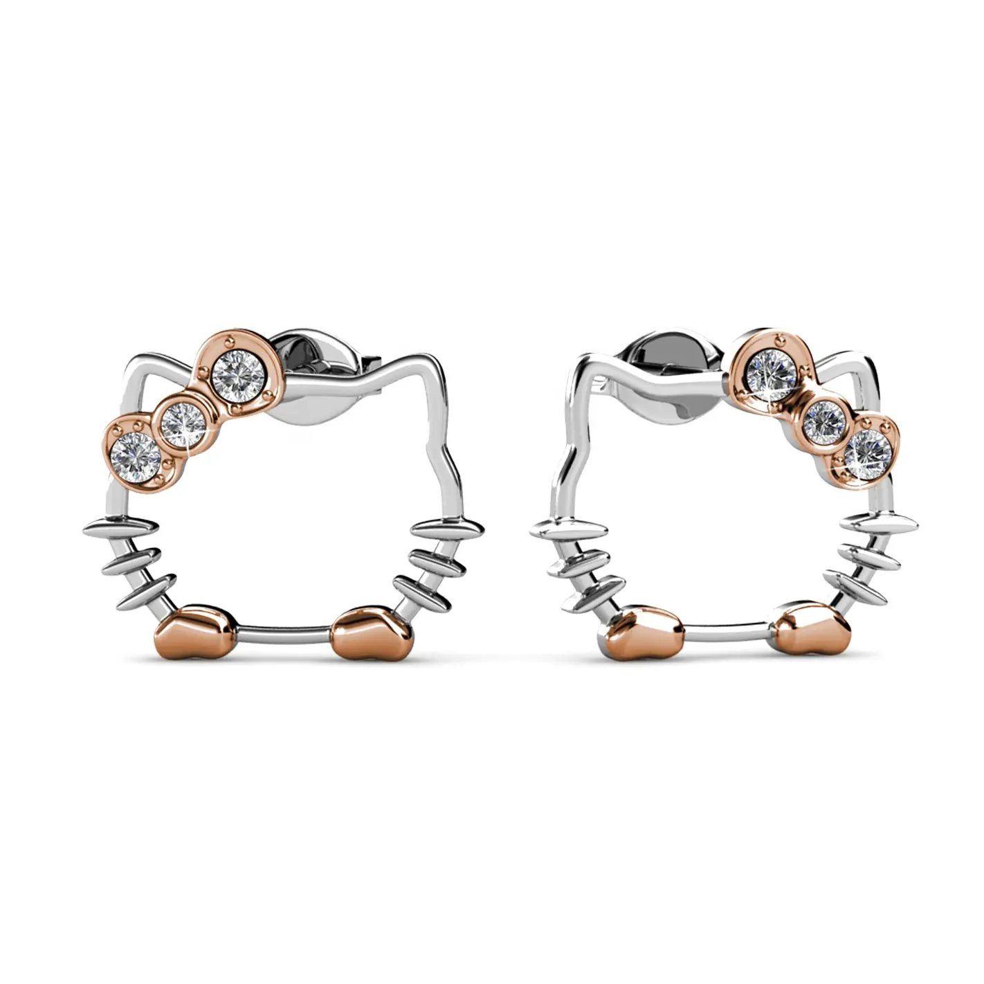 Wholesale Austrian Crystal kids Jewelry Silver 925 Hypoallergenic Cute Cartoon Kitty Stud Earrings For Girls Destiny Jewellery