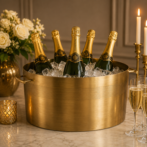 Cubo para Champán de Latón Texturizado Aurora, Enfriador de Vino de Doble Pared Hecho a Mano, Enfriador de Bebidas de Lujo, Decoración Moderna para Bar - Product Image 3