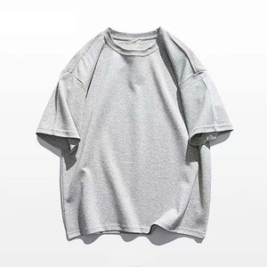 T-shirt en coton noir surdimensionné pour homme, manches courtes, col rond, jersey décontracté, couleur unie, coupe ample, longueur normale - Product Image 6