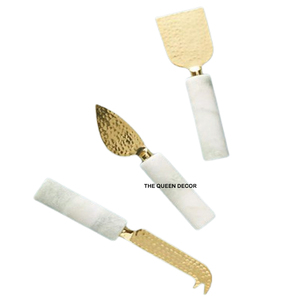 Juego de cubiertos modernos hechos a mano de aluminio con mango de mármol, chapados en oro, juego de 3 piezas, precio asequible, tendencia superior. - Product Image 1