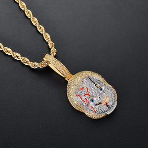 Collar con colgante Chucky de Hip Hop para hombre, con circonitas cúbicas (CZ) y moissanita, cadena de 24 pulgadas, estilo bling, dije de película de terror, joyería streetwear - Product Image 1