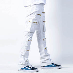OEM ODM <b>Men</b> <b>White</b> Zipper <b>Jeans</b> Stylish Streetwear Distressed Ripped <b>Slim</b> <b>Fit</b> Casual Denim Pants with Multiple Pocket Design - Product Image 4
