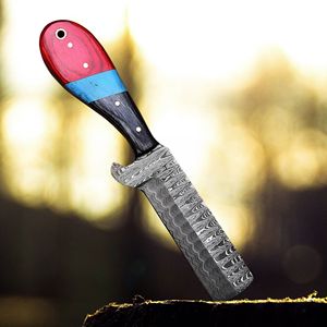 Cuchillo de caza estilo vaquero occidental de hoja fija forjado a mano de acero de Damasco de grado industrial con funda de cuero y madera, garantía OBM de 3 años - Product Image 5