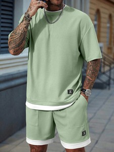 Conjunto de Camiseta de Verano Personalizada, Estilo Casual Urbano, de Dos Piezas, Tejida, 100% Algodón, de Secado Rápido, con Estampado por Transferencia de Calor, Diseño Sólido, para Hombre - Product Image 5