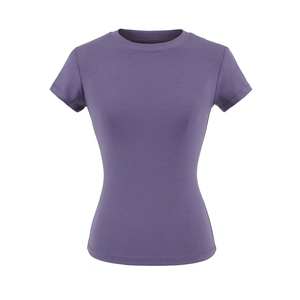 T-shirt de fitness d'été pour femme, col rond, compression, yoga, haut court, sans couture, en spandex doux et coton, grande taille, imprimé - Product Image 5