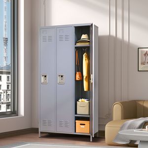 Armadietto Metallico Grigio a 3 Ante da 72 Pollici con Serratura, Armadietti per Casa, Palestra, Ufficio, Scuola o Garage per Dipendenti - Product Image 3