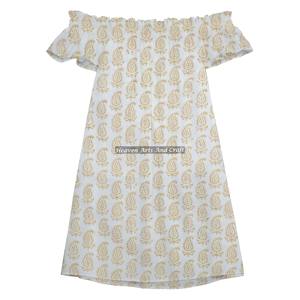 Vestido Corto Sexy de Fiesta para Mujer, con Hombros Descubiertos, Volantes y Estampado a Mano en Algodón - Product Image 1