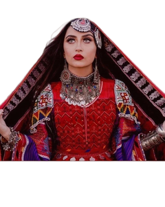 Ensemble de robe en coton rouge brodée avec manches longues et motifs colorés pour femmes, style indien, à porter toute l'année - Product Image 4