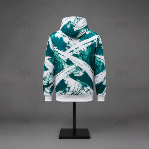 Sudadera con Capucha para Hombre, Verde y Blanca, Estampado Abstracto, Corte Regular, Informal, Otoñal, Tejida en Poliéster, Transpirable, con Bolsillos - Product Image 3