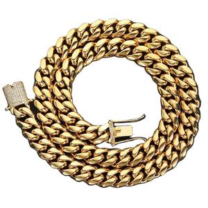 Cadenas Cubanas Geométricas de Circonita Chapadas en Oro de 14 mm con Engaste de Garra para Hombre - Ocasión de Fiesta - Product Image 1