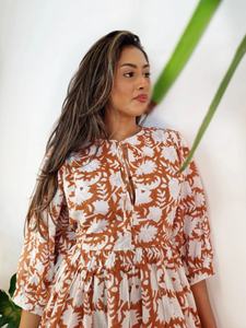 Robe d'été élégante en pur coton pour la journée Broderie indienne imprimée en blocs Style décontracté Respirant Tissé Taille naturelle - Product Image 2