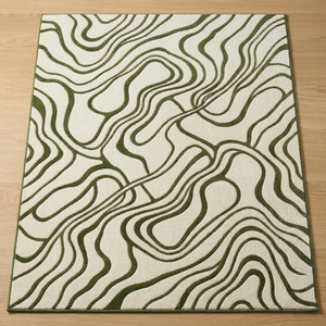 Alfombra Moderna Abstracta Verde Marfil con Mechones, Rectangular, Antideslizante, para Sala de Estar, Pelo Medio, de Poliéster - Product Image 5