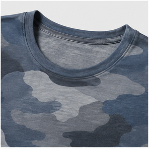 Camiseta de Manga Corta para Hombre con Cuello Redondo y Estampado de Camuflaje en Capas Azul Acero Personalizada MTS-CAMO-0039 - Product Image 6