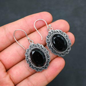 Customised Black Onyx LAB-CREATED 925 Sterling Silver <b>Earrings</b> 1.9" Handmade Gemstone Jewelry Antique <b>Fine</b> <b>Earring</b> Gift for Wome - Product Image 1
