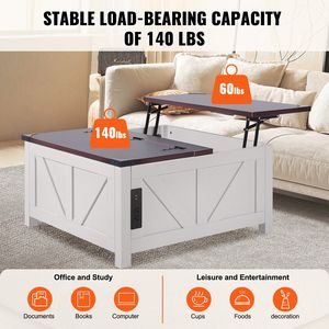 Tavolino da Caffè Quadrato Stile Rustico da 36 Pollici con Piano Sollevabile e Presa di Corrente Integrata, Tavolo da Cocktail in Legno per Soggiorno - Product Image 5