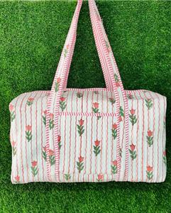 Indian Handmade Comfortable Cotton Quilted Duffle <b>Bag</b> Women Casual Travel Weekender Zipper Shopping Shoulder - Product Image 4
