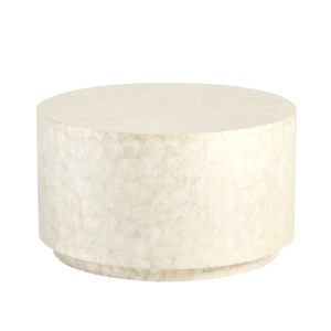 Elegante mesa auxiliar de nácar, mesa auxiliar bohemia color crema hecha a mano, mueble decorativo luminoso y sostenible de Vietnam - Product Image 1