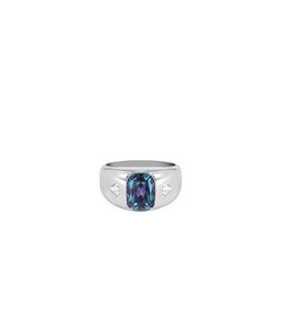 Luxury 925 Sterling <b>Silver</b> 18K Gold Plated Alexandrite Signet Ring Oval Cut Diamond Accent Classic Wedding Band Ring - Product Image 2