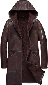 Aussie Edge <b>Men's</b> Genuine <b>Leather</b> <b>Long</b> <b>Coat</b> Turn-down Collar Formal Style Single Breasted Closure Quick Dry Cotton Filled Jacket - Product Image 3