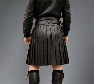 Men's Black Leather <b>Gladiator</b> Kilt Renaissance Sexy <b>Costume</b> with Belt-Eco-Friendly - Product Image 6