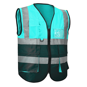 Chaleco de Seguridad Reflectante de Alta Visibilidad Unisex, Ropa de Trabajo de Poliéster Azul con Bolsillos y Cierre de Cremallera - Product Image 1