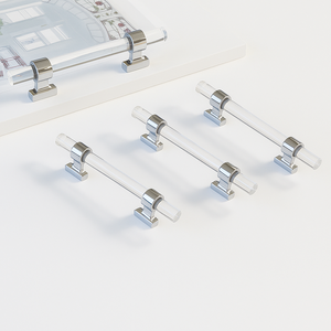 Factory Price Modern Zinc Alloy Acrylic <b>Bar</b> Cabinet Handle Chrome Drawer <b>Pull</b> <b>for</b> Kitchen Bathroom Dining Room Nightstands - Product Image 2