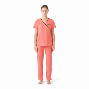Conjunto de Uniforme Médico para Mujer Hawk Eye, Top con Cuello en V Color Coral, Pantalones con Bolsillos, Tela Tejida - Product Image 6