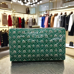 2025 bolso de mano de lona de moda para mujer con cremallera superior moda-Forward Zari bordado Semi piedras preciosas Cadena de perlas decoración de cuentas - Product Image 1