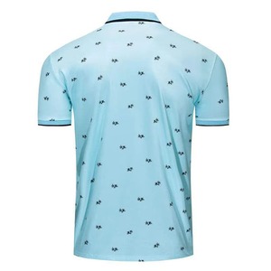 Polo de Hombre, Manga Corta, Tejido de Algodón, Azul Claro, Negro, Estampado de Palmeras, Transpirable, Corte Regular, Logotipo Personalizado, Suministro de Fábrica, Talla L - Product Image 1
