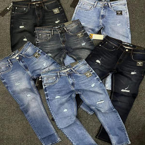 Vêtements en gros en stock, jeans pour hommes avec décoration boutonnée, patchwork, coupe slim, jeans en denim déchirés pour hommes, pantalon en stock - Product Image 6