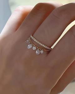 Anillo de Plata de Moda con Forma de Pera, Ajustable, con Siete Piedras de Circonia Cúbica, Regalo de Aniversario de Boda para Mujer - Product Image 3