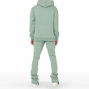 Ensemble de survêtement unisexe vert menthe à capuche, manches longues, couleur unie, décontracté, pour l'automne, 100% coton, coupe classique avec poches latérales - Product Image 2