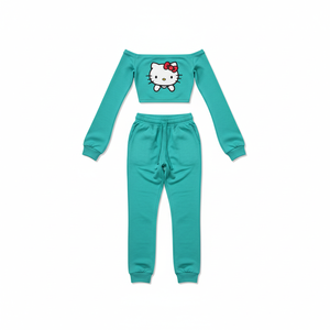 Conjunto de Dos Piezas de Ropa Deportiva para Mujer, Blazer de Verano, Top Corto, Pantalones Jogger, Tejido de Punto, Estampado Gráfico Personalizado, Ecológico - Product Image 4