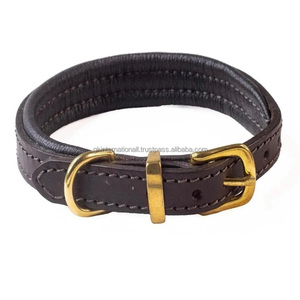 Collar de perro de cuero de sillín grueso negro o marrón sólido con acolchado ultra suave y cuello de ajuste de latón resistente para perros - Product Image 4