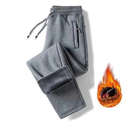 Pantalon droit zippé, gris clair [doublé polaire]