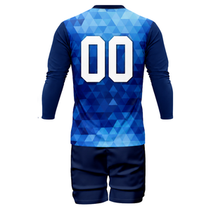 ชุดวอลเลย์บอลสีน้ำเงินรอยัลสำหรับผู้ชาย แบบซับลิเมชั่น เสื้อแขนยาวและกางเกงขาสั้น ผ้าโพลีเอสเตอร์น้ำหนักเบา สำหรับฝึกซ้อมทีมกีฬา - Product Image 3