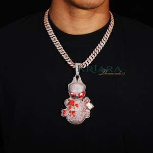 Pendentif en argent 925 plaqué or rose, motif dessin animé avec yeux rouges et détails sanglants, diamant de laboratoire, thème hip-hop unisexe - Product Image 2