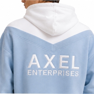 Men Hoodie Light Blue White Color <b>Block</b> Soft Casual Style Front Back Detail Modern Streetwear Look Custom Factory Production - Product Image 3