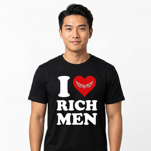 T-shirt noir imprimé « I Love Rich Men », manches courtes, col rond, jersey décontracté en coton, coupe classique pour homme - Product Image 5