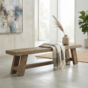 Solid Wood Long Dining <b>Bench</b> Modern Minimalist A Line Frame Leg Natural Teak Style Wooden <b>Bench</b> Home Dining Seating Furniture - Product Image 5