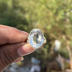 Oval Cut <b>Crystal</b> Cocktail <b>Ring</b> 925 Silver Bezel Setting Classic Unisex Everyday Wear Jewelry - Product Image 3