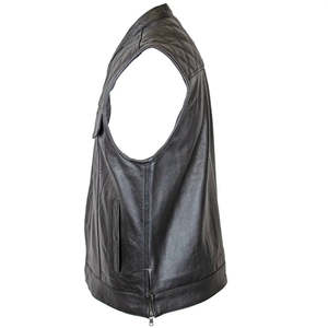 Gilet moto classique en cuir matelassé noir pour homme, gilet de club de motard sans manches en cuir véritable avec poches avant - Product Image 5